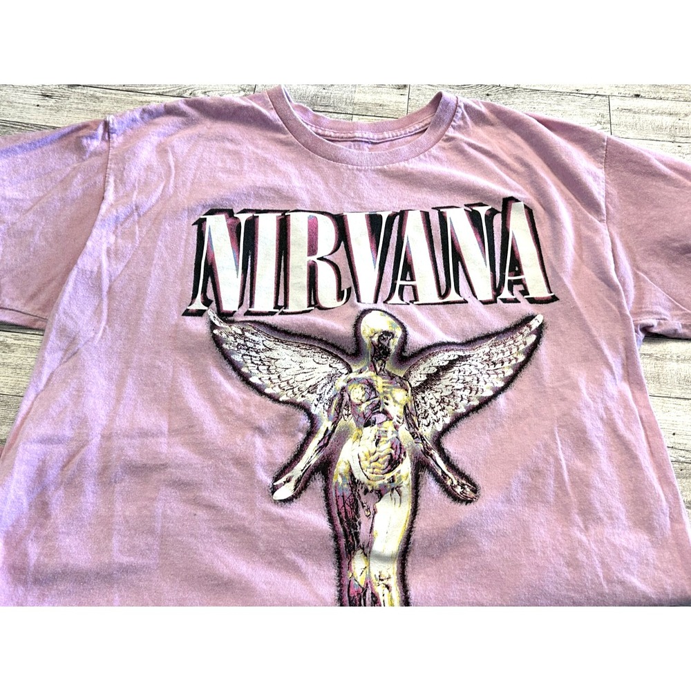 Womens Nirvana In Utero Live 93 Rock Tour Dates Grunge Band Pink T T-shirt LARGE